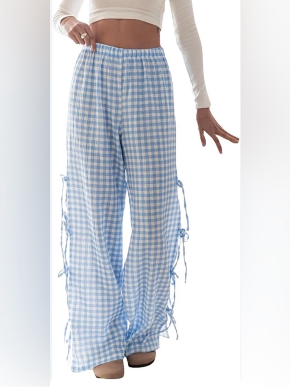 Sincerely Jules Soft Baby Blue
Gingham Wide Leg Side Bow Tie
Pants XL - Picture 1 of 16